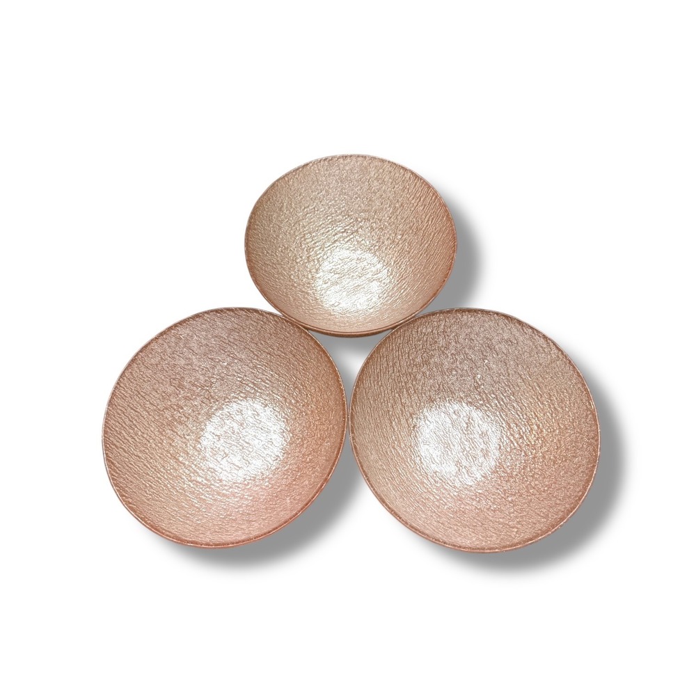 Akam Pink Glitter Textured Glass Bowls Set of 3 Decorative 6"‎ Glam Chic